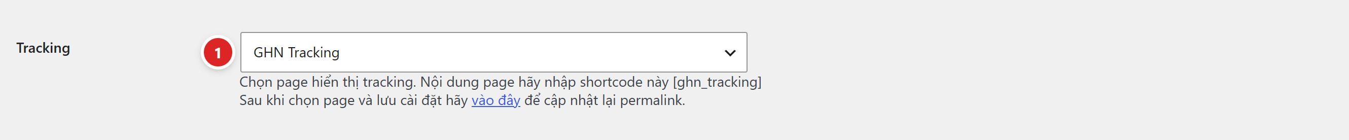 Ô chọn trang Tracking trong tab Cài đặt GHN