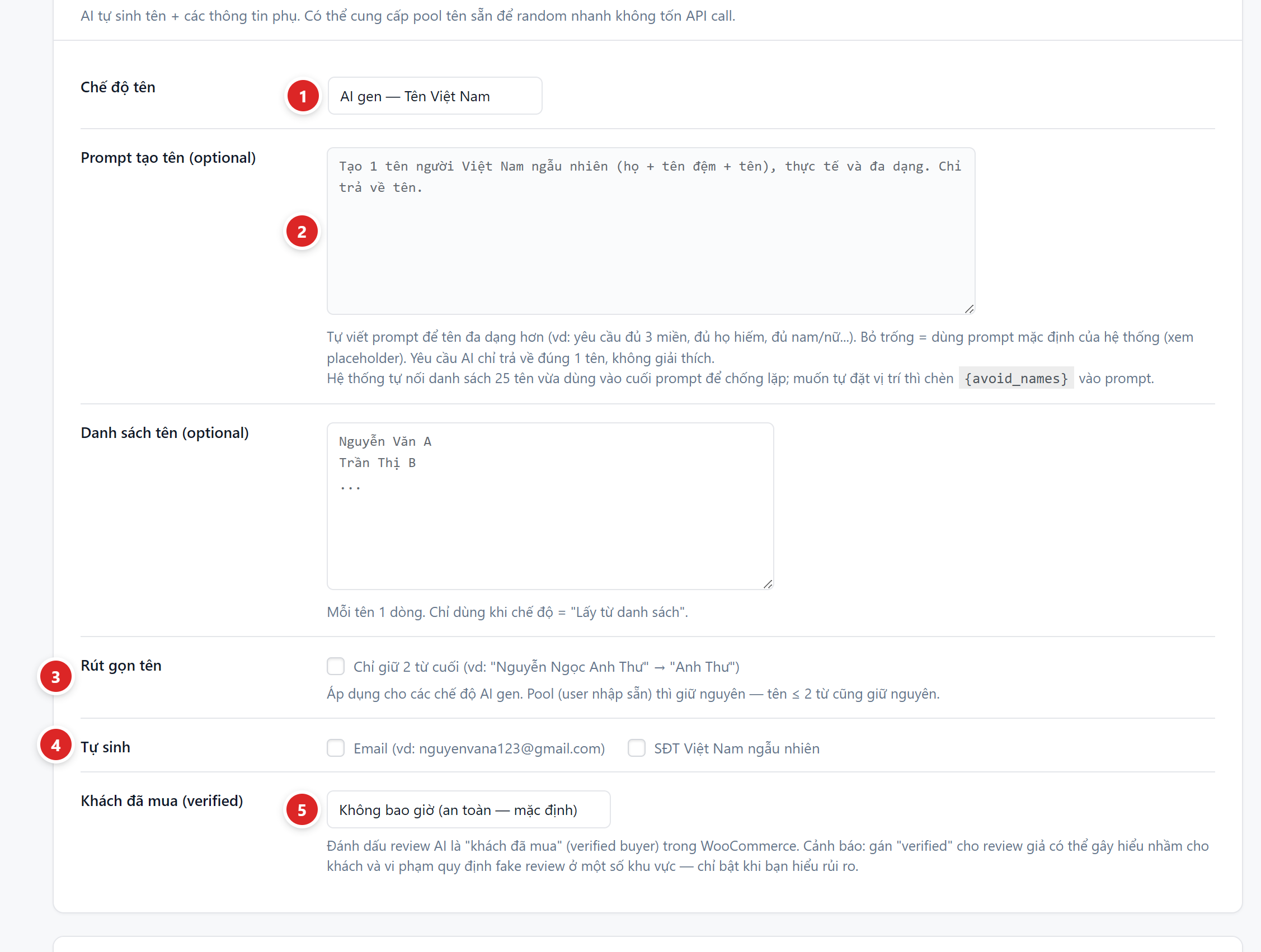Mục Reviewer với năm vị trí được đánh số
