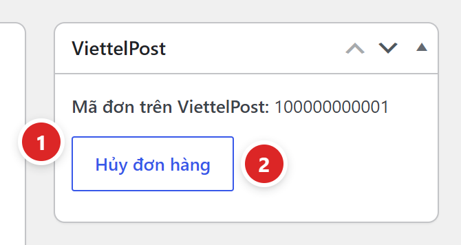 Ô ViettelPost hiện mã đơn trên ViettelPost và nút Hủy đơn hàng