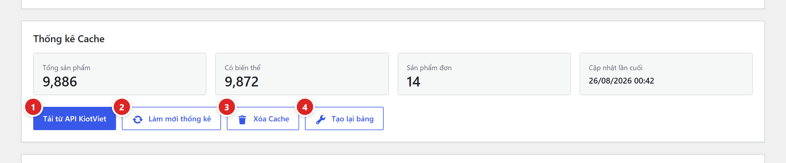 Khối Thống kê Cache với bốn nút được đánh số