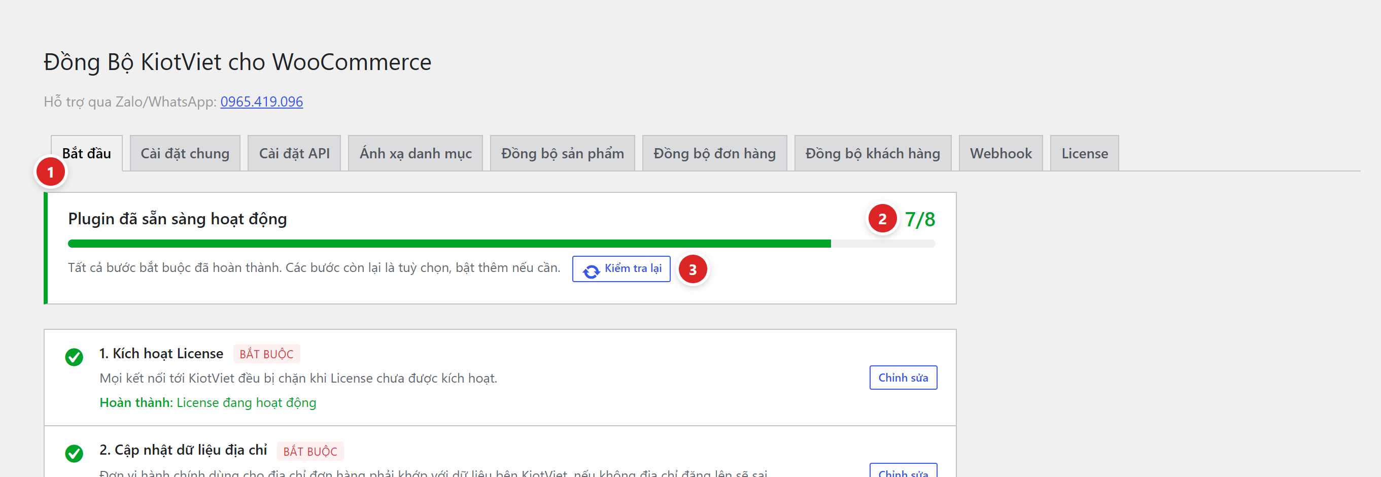 Tab Bắt đầu với thanh tiến trình và ba vị trí được đánh số