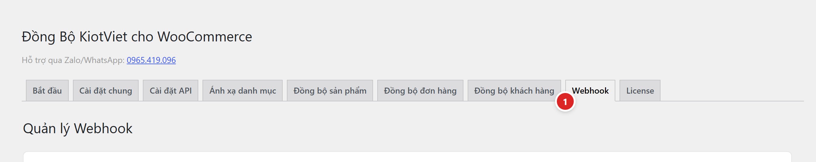 Thanh tab với chấm số 1 chỉ vào tab Webhook