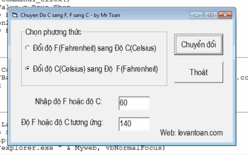 Chuyển độ C sang độ F bằng Visual basic