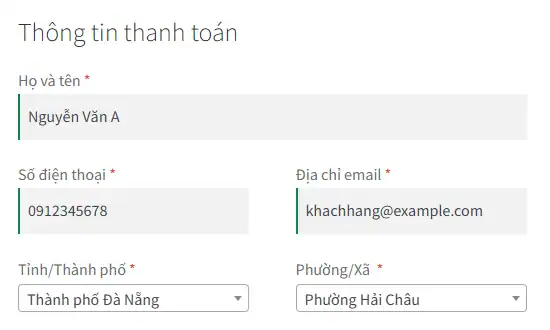 Trang thanh toán WooCommerce với địa chỉ 2 cấp Tỉnh/Thành, Phường/Xã
