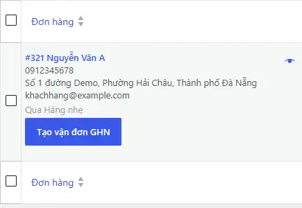 Nút Tạo vận đơn GHN ngay trong danh sách đơn hàng WooCommerce