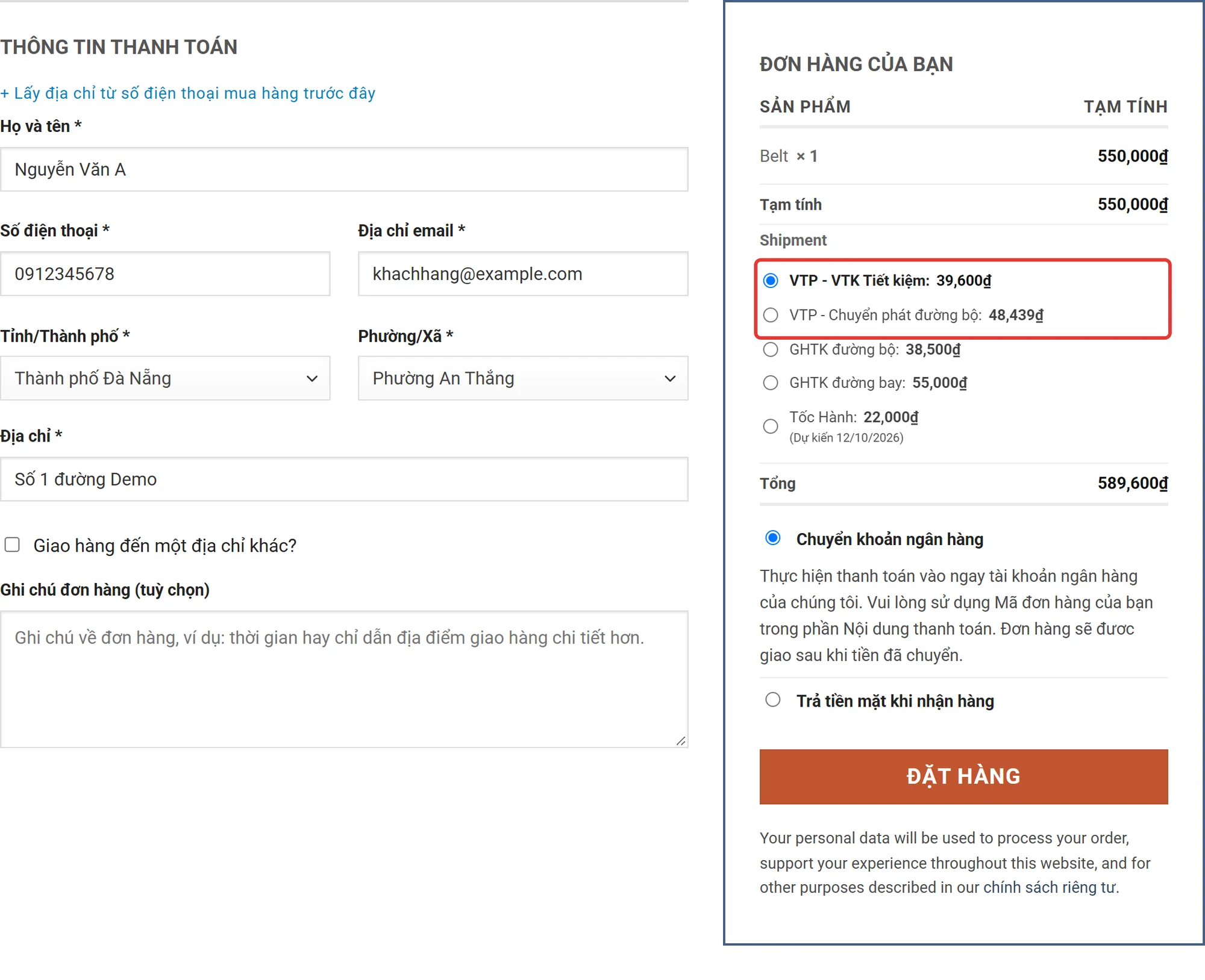 Phí ship Viettel Post tự hiện ở trang thanh toán WooCommerce, địa chỉ 2 cấp