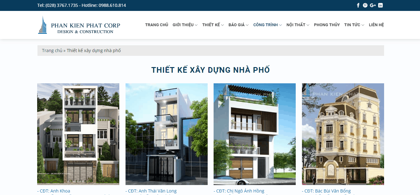 Dự án website thiết kế nhà đẹp cho Phan Kiến Phát Corp