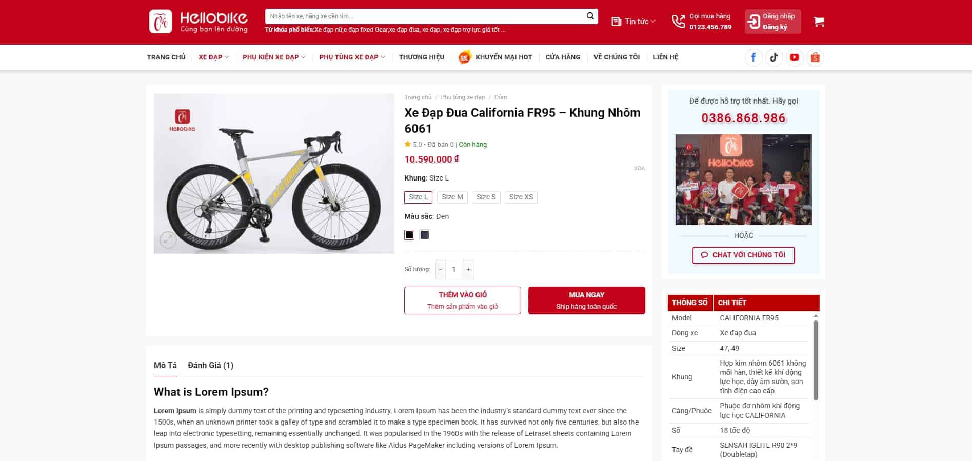 Mẫu website bán xe đạp bằng WordPress