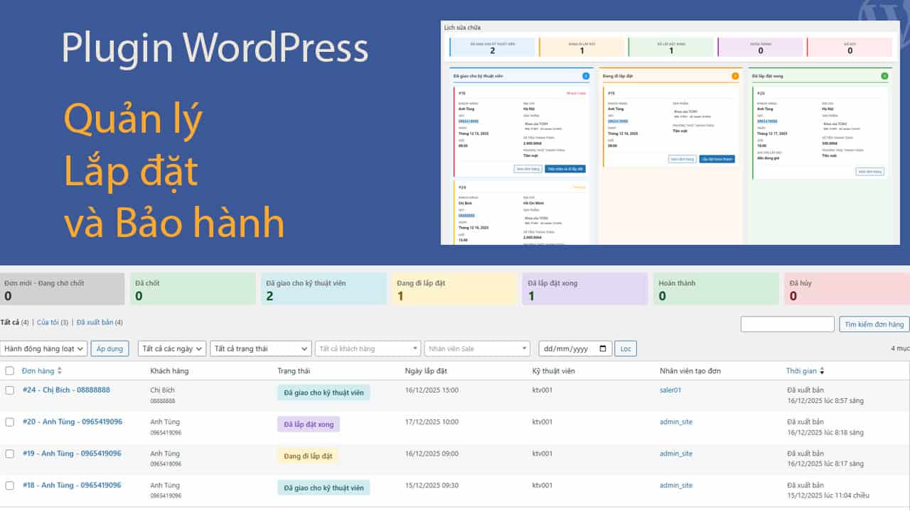 Plugin Quản Lý Lắp Đặt và Bảo Hành Toàn Diện Cho WordPress