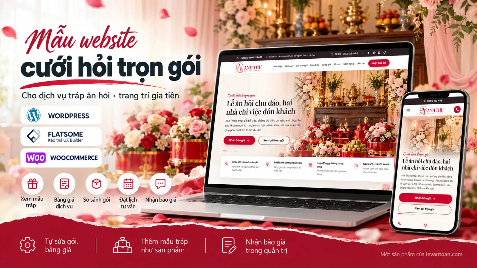 Mẫu website dịch vụ cưới hỏi trọn gói trên WordPress, WooCommerce và Flatsome