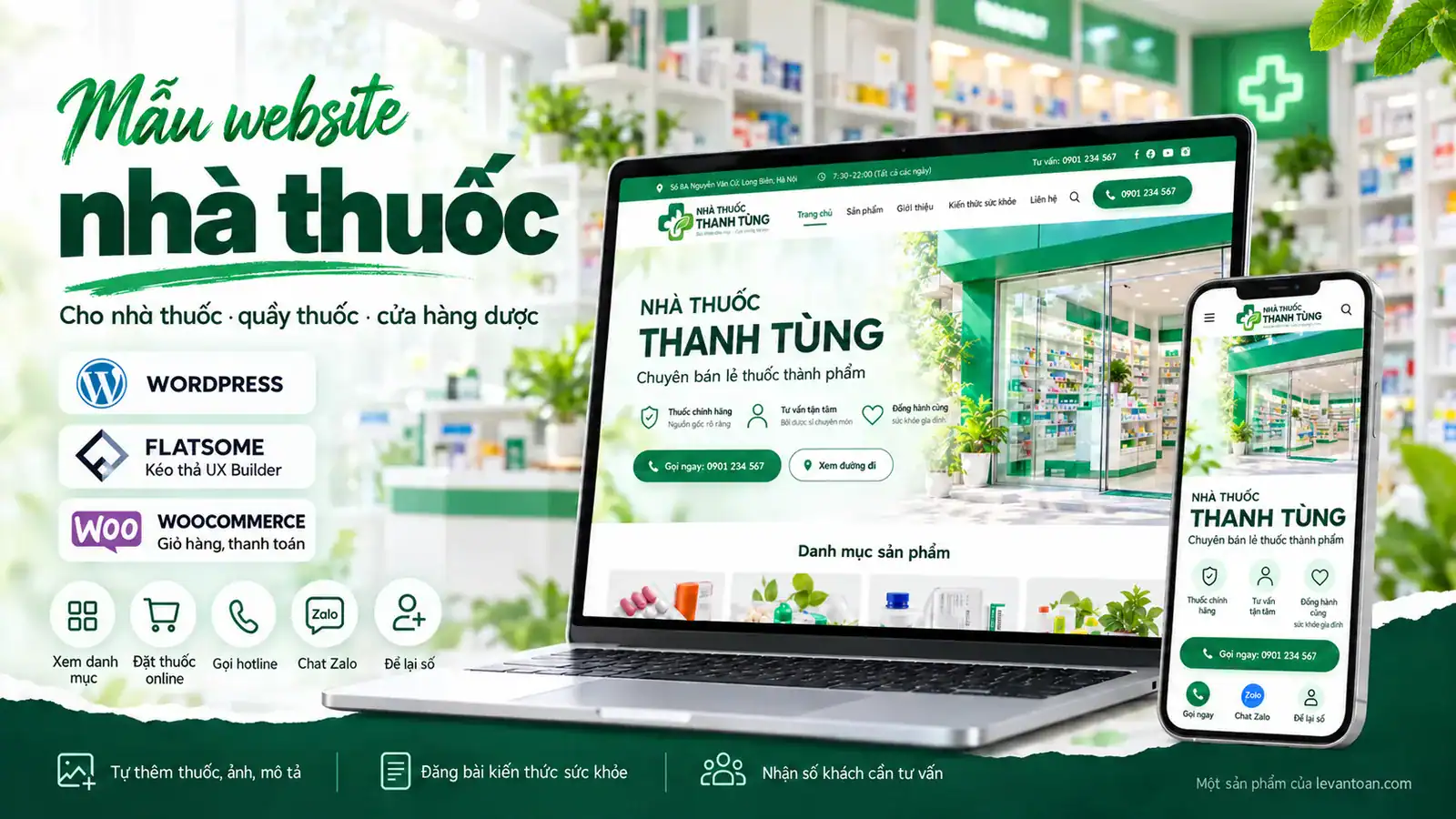 Mẫu website nhà thuốc làm trên WordPress, Flatsome và WooCommerce