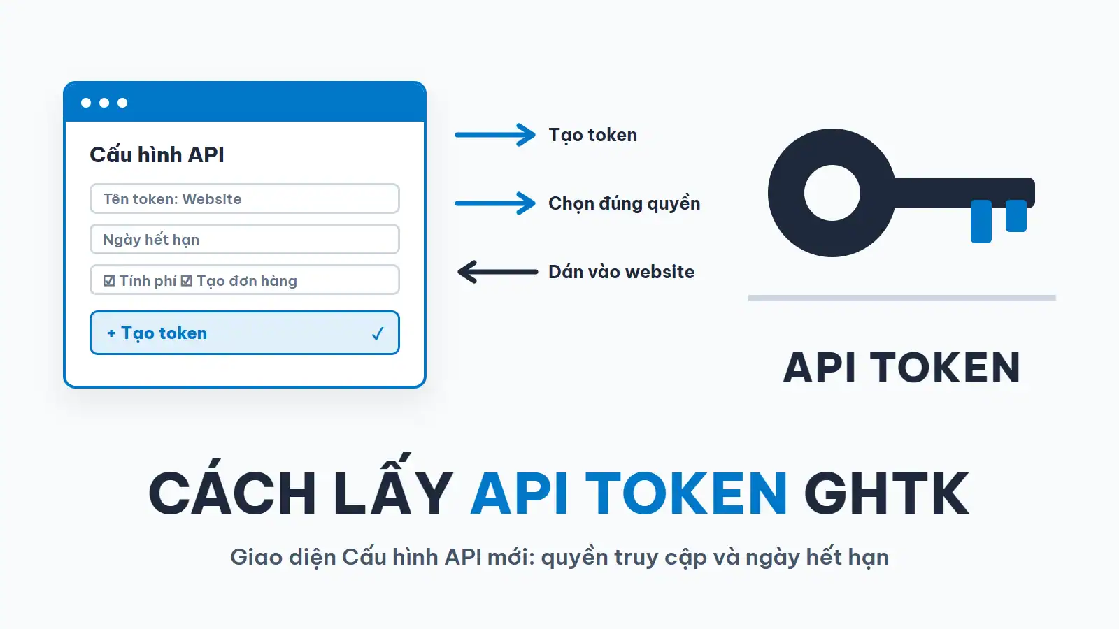 Cách lấy API token GHTK: tạo token, chọn quyền, ngày hết hạn và dán vào website